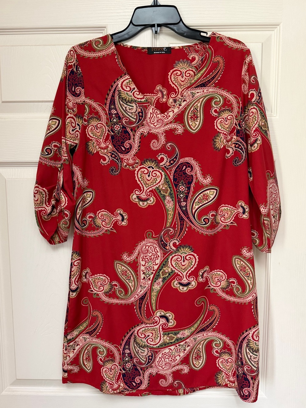 Renee C. Red Paisley V-Neck Tunic Dress